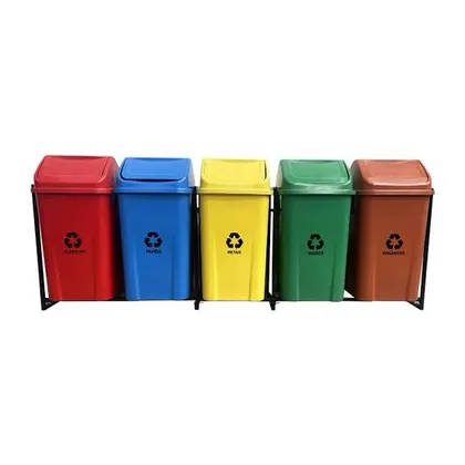 Foto do produto Conjunto coleta seletiva 5 lixeiras com suporte